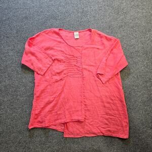 Match Point Top Womens Size Small Pink Coral Linen Oversized Long Sleeve Casual